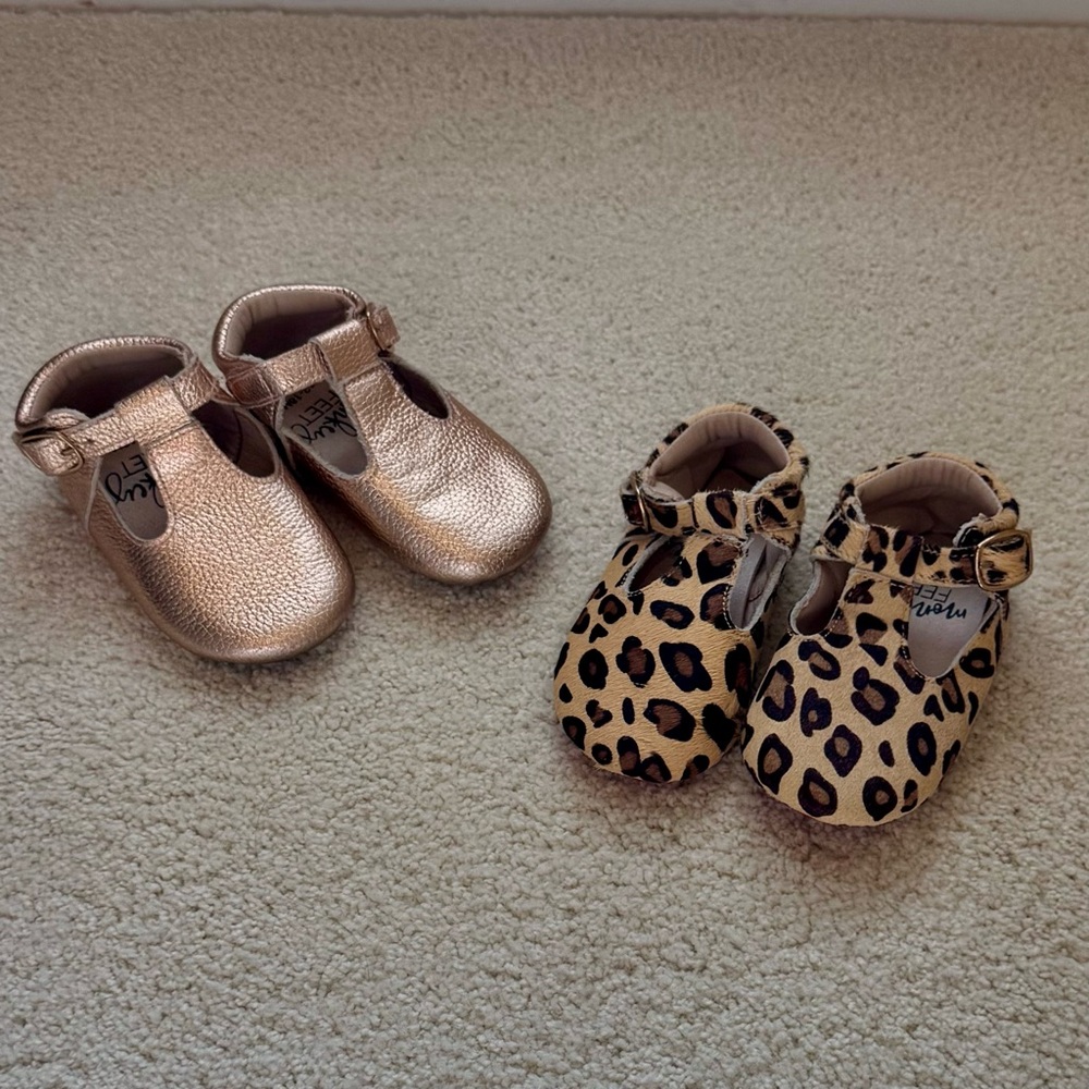 12 - 18 Mo Monkey Feet Baby / Toddler Shoes - Gold and Calf Hair Leopard